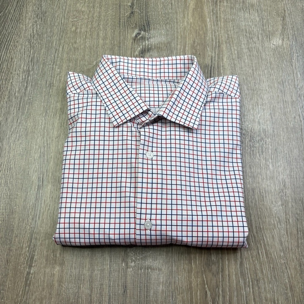 Men's Casual Button Down Shirt - Red and Blue Checkered